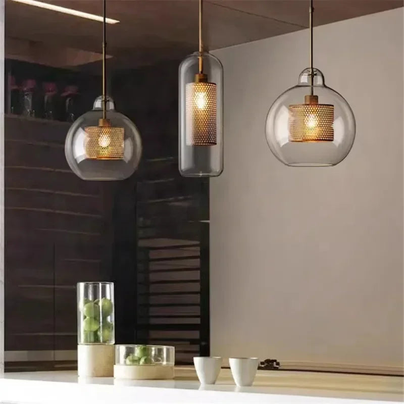 Modern Glass Mesh Pendant Light – Scandinavian Art Deco Hanging Lamp