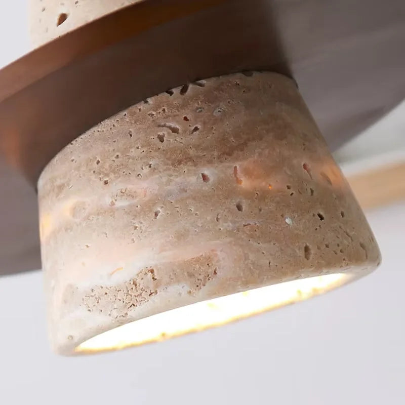 Travertine Stone Pendant Light – Japanese Minimalist Hanging Lamp for Bedroom, Dining & Cafe