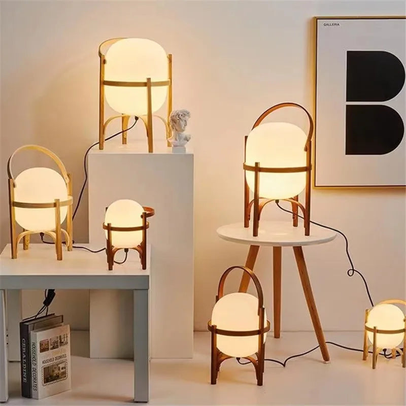 Cole Cestita Wooden Table Lamp – Modern LED Bedside Light with Glass Shade
