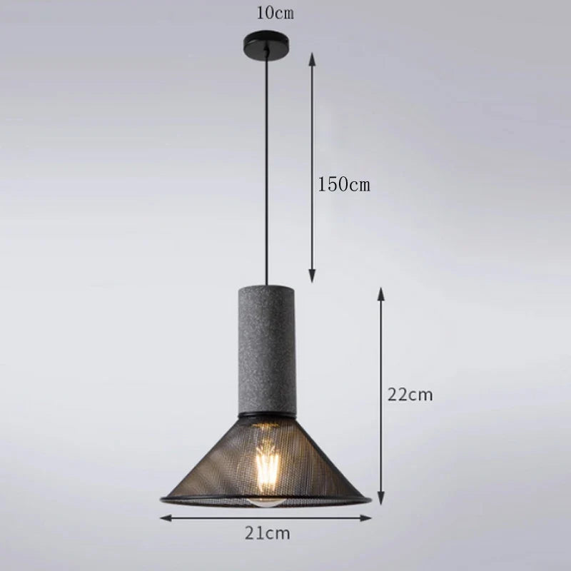 Industrial Mesh Pendant Light – Cement & Metal Hanging Ceiling Lamp