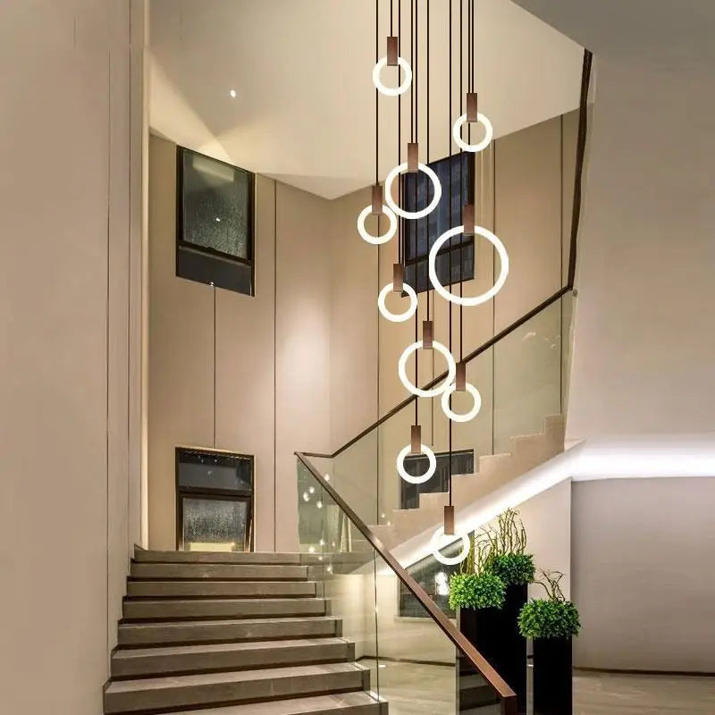 Nordic Simple LED Glass Pendant Lights Living Room Staircase Ring Creative Restaurant Bedroom Study Chandelier Home Decor Lamps