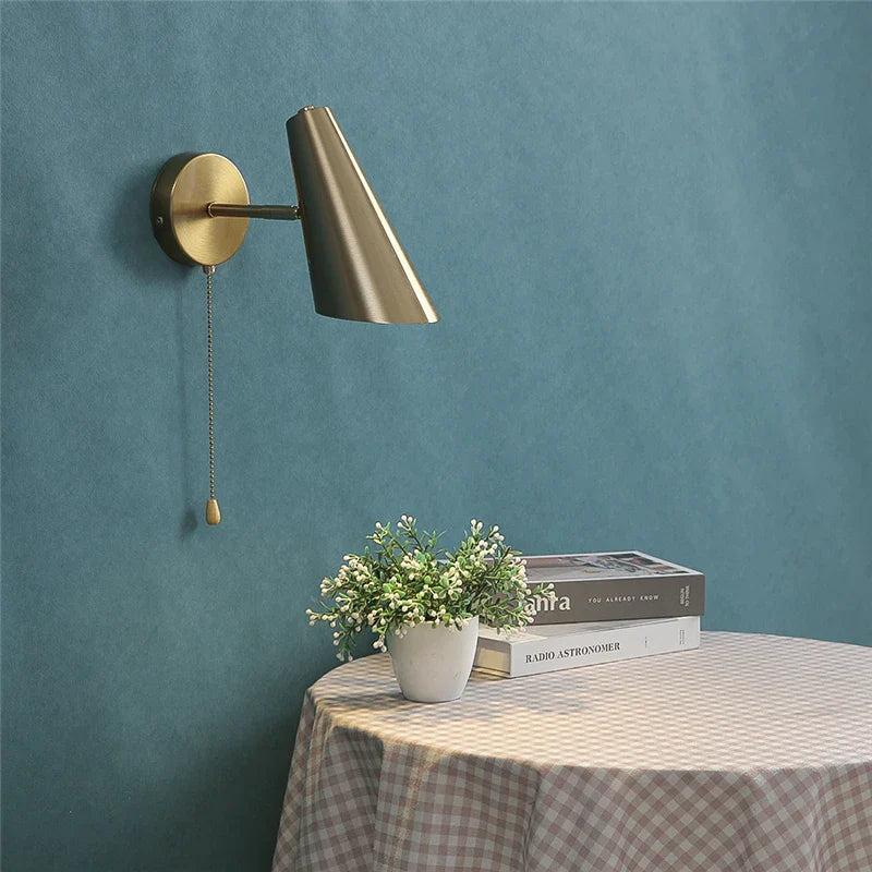 Foldable and Rotatable Wall Lamps with Pull Chain Switch Adjustable E27 Bedside Decor Light Fixtures Modern Study Reading Lights
