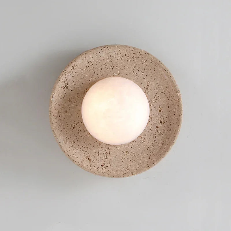 Wabi-Sabi Travertine Wall Light – Natural Stone LED Sconce for Bedroom, Hallway & Living Room
