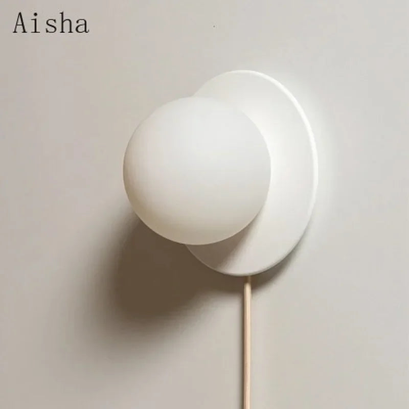 Modern Globe Wall Light with Pull Cord – Minimalist Bedside Wall Lamp