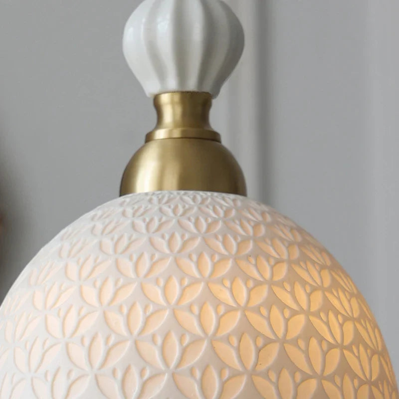 French modern simple cream style Japanese retro brass bedroom bedside lamp dining room transparent ceramic chandelier