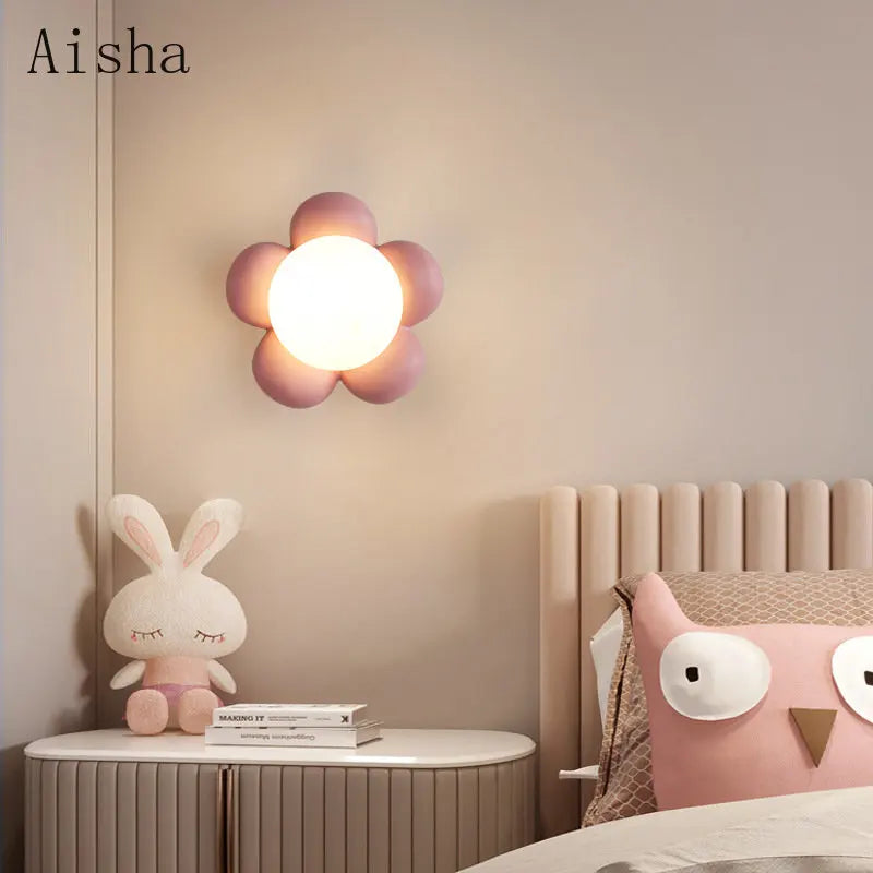 Children's Bedroom Wall Lamp Boys' Bedroom Bedside Sconces Nursery Amusement Park Flower Decorative LED Lighting Fixture