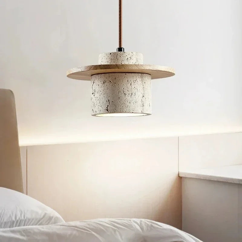 Japanese Style Chandelier Bedroom Bedside  Pendant Lamp Vintage Stone Wood Cream Lighting Fixtures Home Room Decor Light