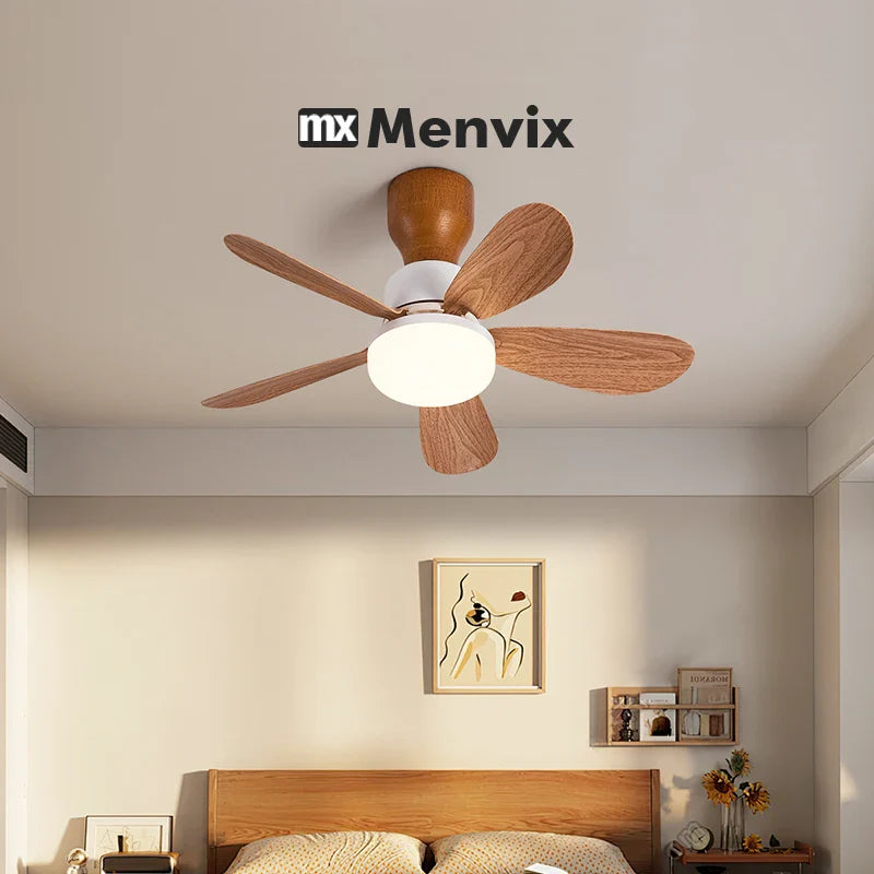Nordic Simple Stylish Bedroom Flush Ceiling Fan With LED Light