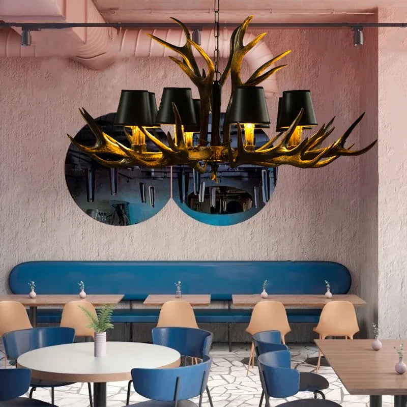 Rustic Antler Chandelier LED – Vintage Deer Horn Ceiling Light for Dining Room & Living Room