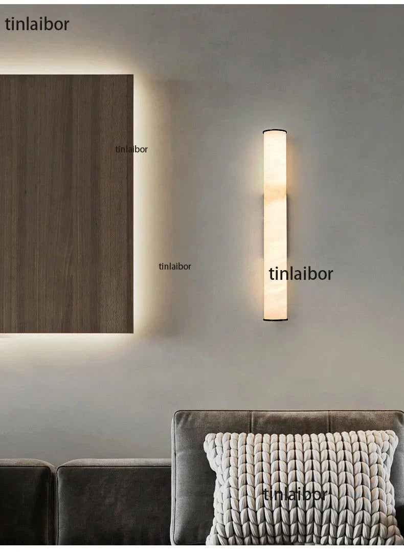 Modern Marble Effect LED Wall Light – Slim Vertical Art Deco Sconce