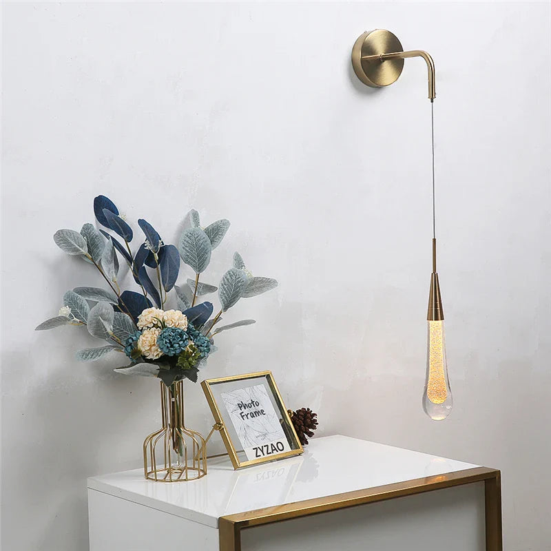 Nordic Luxury Wall Lamp Modern Living Room Wall Light Fixtures LED Droplet Shape Crystal Decorative Lighting Art Deco Flesh Lamp
