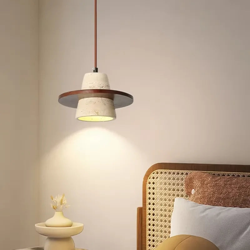 Travertine Stone Pendant Light – Japanese Minimalist Hanging Lamp for Bedroom, Dining & Cafe