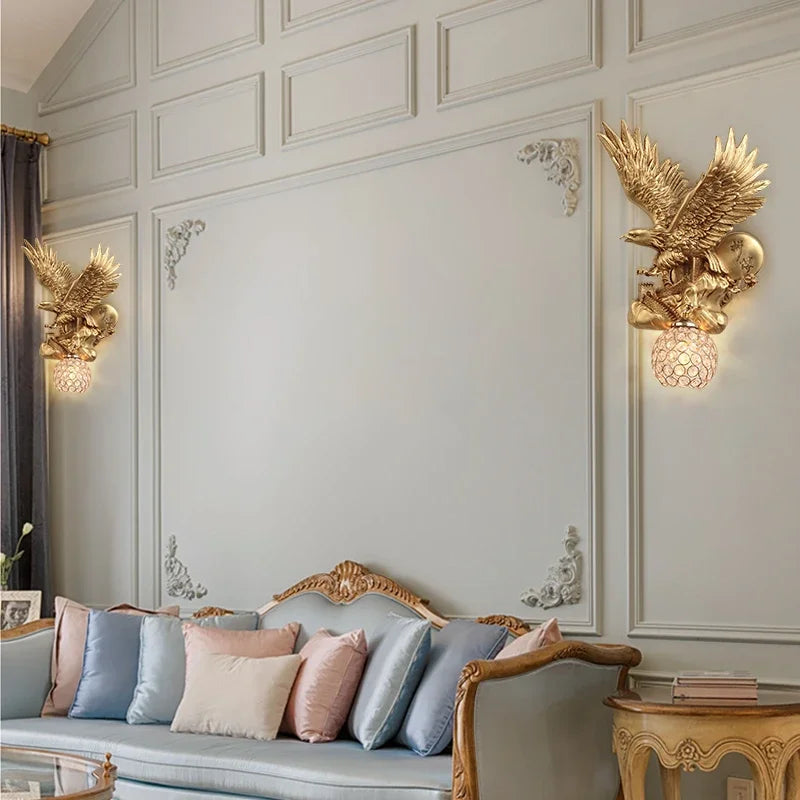 Modern Creative Resin Eagle Wall Lamp Nordic Living Room LED Wall Lights The Eagle Spread Its Wings Wall Decor Light Fixture E27