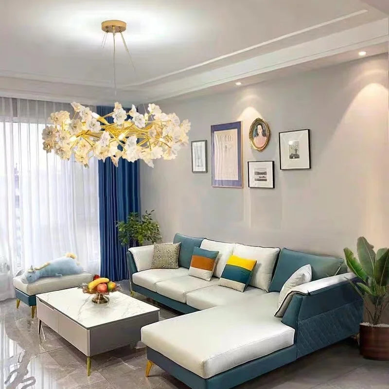 Italian Designer Floral Ceramic Chandelier Dining Room Bedroom Hotel Romantic Luxury LEDPendant Lamp Home Decor Lighting Fixture