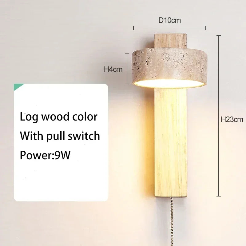 Cream Stone Wall Light with Pull Switch – Rotatable LED Bedside Sconce for Bedroom & Living Room