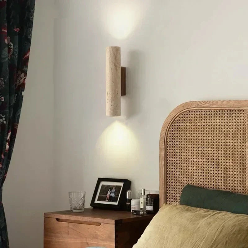 Wabi Sabi Yellow Marble Wall Lamp Led Bedside Japan Bedroom Living Room Wall Light Travertine Stair Corridor Decor Sconce