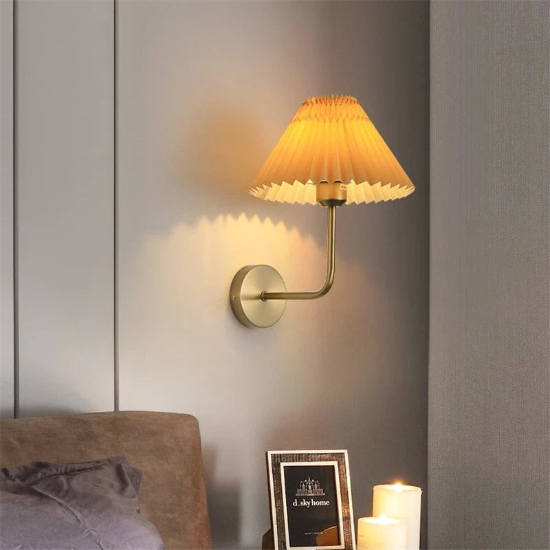 Modern Simple Wall Lamps LED Metal Curved Pleated Lampshade Wall Lamp Nordic Room Decor Living Room Aisle Background Wall Lights