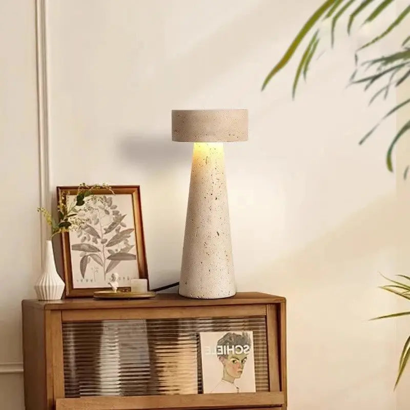 Travertine Stone Table Lamp – Modern Natural Bedside Light