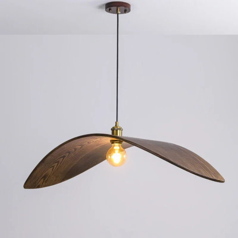 Modern Walnut Wood Pendant Light – Sculptural Minimalist Hanging Lamp
