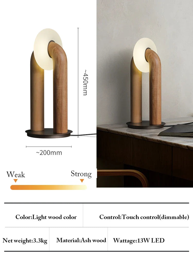 Solid Wood Touch Table Lamp – Dimmable LED Bedside Light