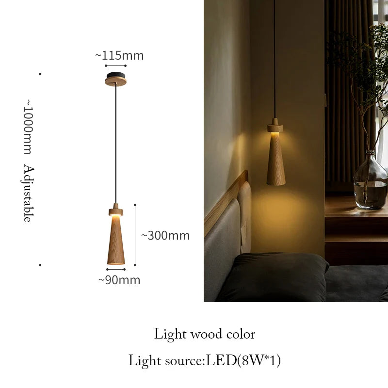 Ash Wood Pendant Light – Modern Trumpet LED Hanging Lamp