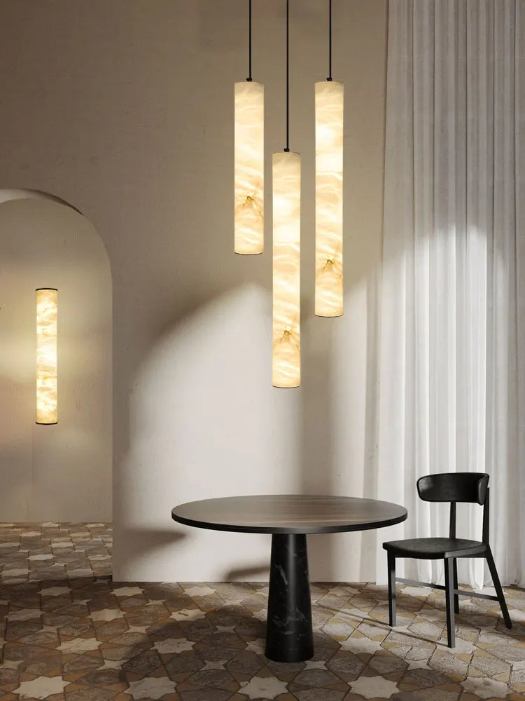 Modern Marble Tube Pendant Light – Minimalist LED Hanging Lamp for Dining Room & Kitchen Island