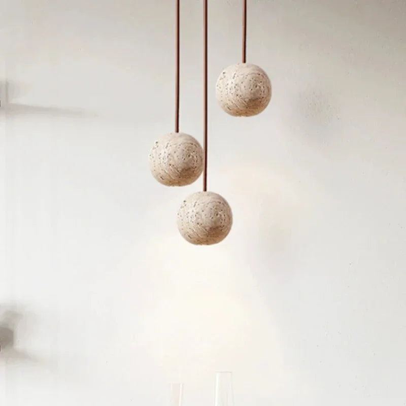 Yellow Travertine Pendant Light – Nordic LED Hanging Lamp for Bedroom & Bedside Lighting