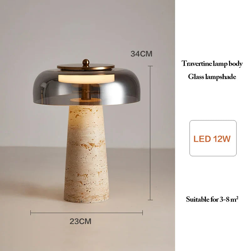 Mushroom Shaped Travertine Table Lamp Modern Natural Yellow Cave Stone Desk Lamp Indoor Decor Lighting Bedroom Living Room Study