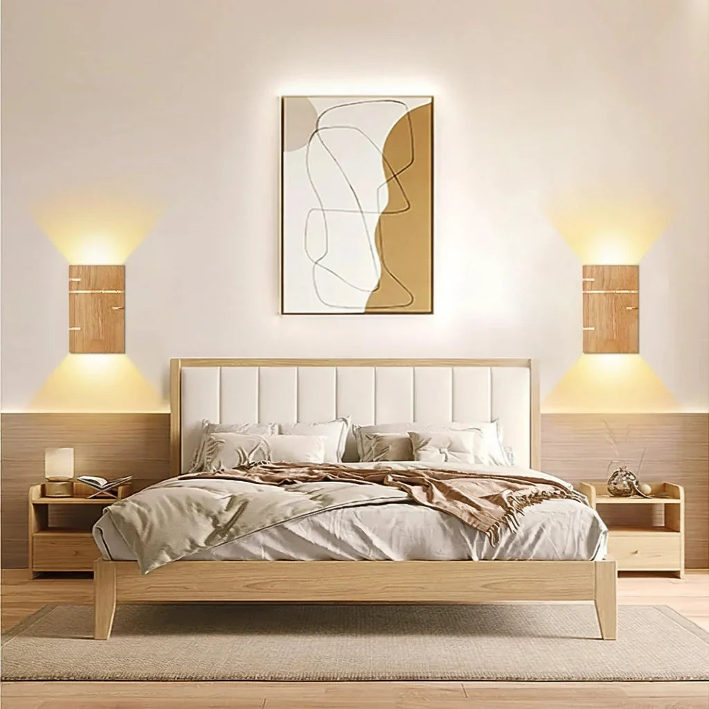 Modern Wooden Wall Lamp – Minimalist Up & Down Light Scandinavian Style