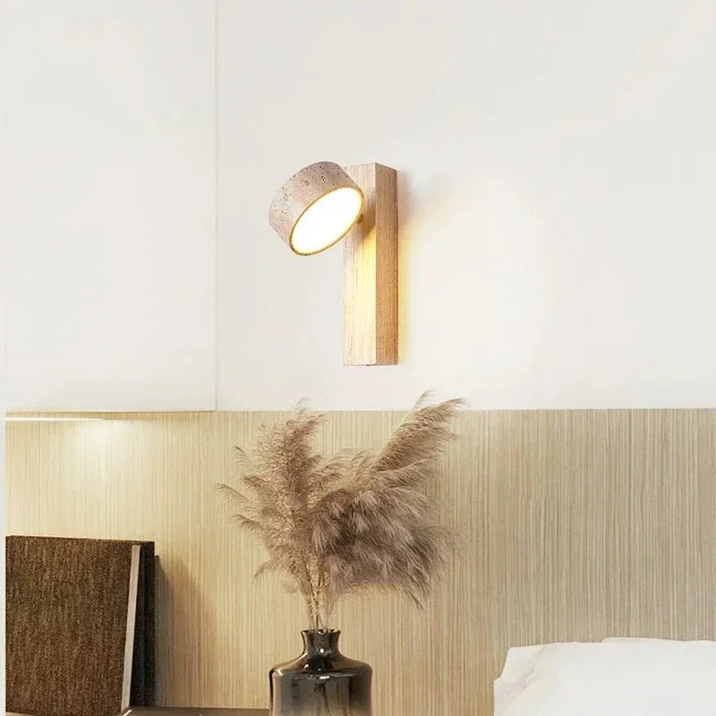 Cream Stone Wall Light with Pull Switch – Rotatable LED Bedside Sconce for Bedroom & Living Room