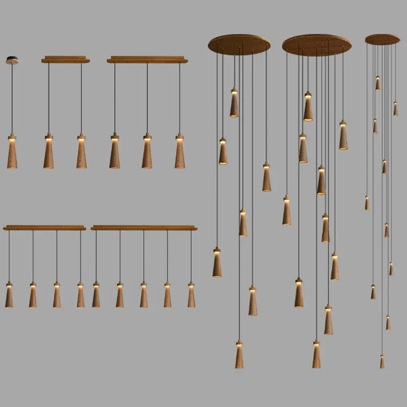 Ash Wood Pendant Light – Modern Trumpet LED Hanging Lamp
