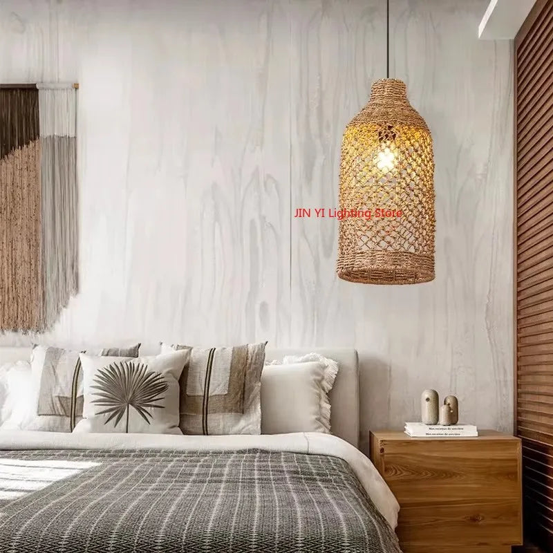 Bamboo Woven Pendant Lamp Rattan Woven Zen Tea Dining Japanese Bamboo Art Lantern Tea House Lighting Fixtures