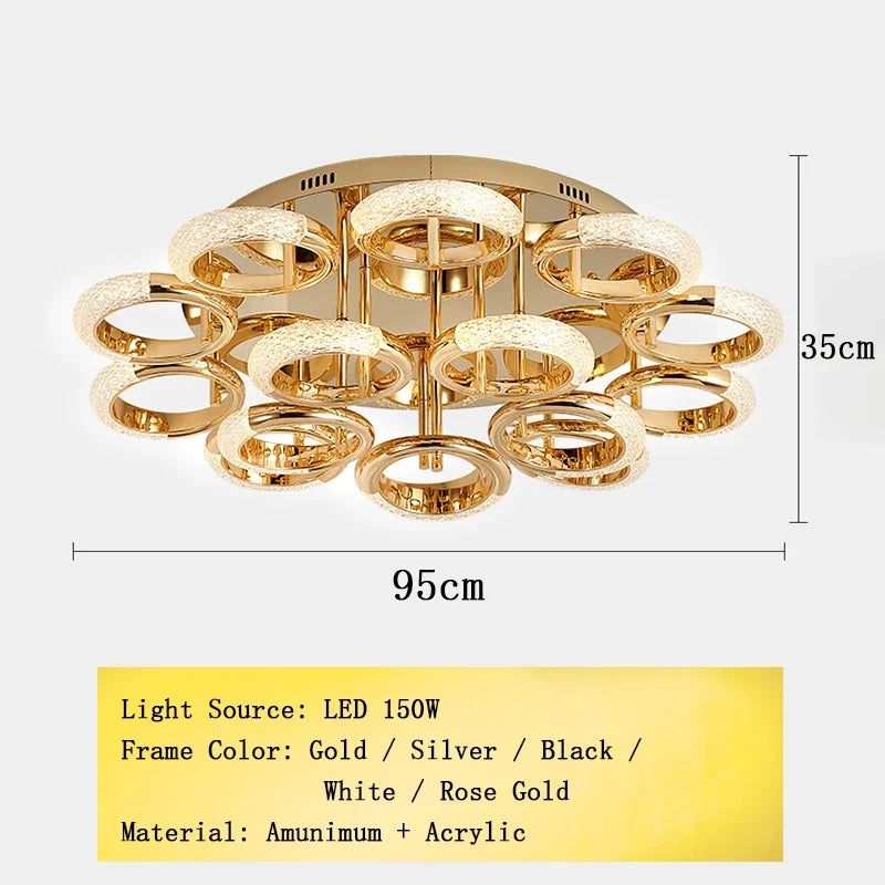 Nordic Designer Gold Ring LED Pendant Chandeliers House Decor Lighting Fixture Living Room Ceiling Hanging Lamp Circle Lustre