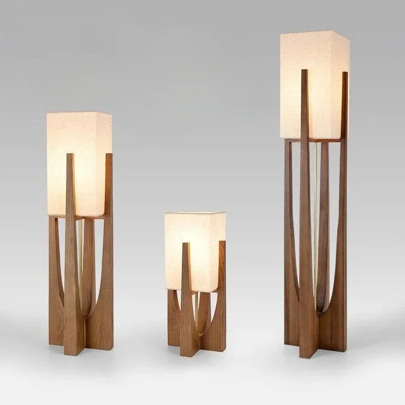 Japanese Style Wooden Floor Lamp – Minimalist Fabric Shade Light