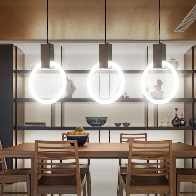 Nordic Simple LED Glass Pendant Lights Living Room Staircase Ring Creative Restaurant Bedroom Study Chandelier Home Decor Lamps