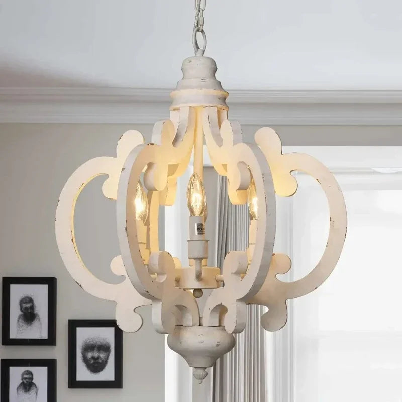 Nordic Retro Woodcraft LED Chandelier Living Room Restaurant Bedroom Kitchen Pendant Lamps Farmhouse Attic Indoor Lighting Decor