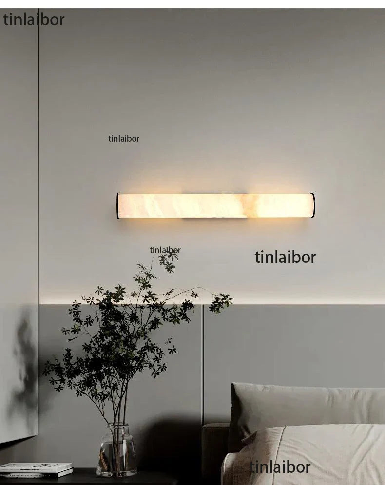 Modern Marble Effect LED Wall Light – Slim Vertical Art Deco Sconce