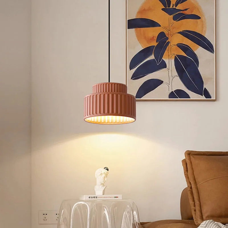 Modern Ribbed Pendant Light – Textured Resin Ceiling Lamp