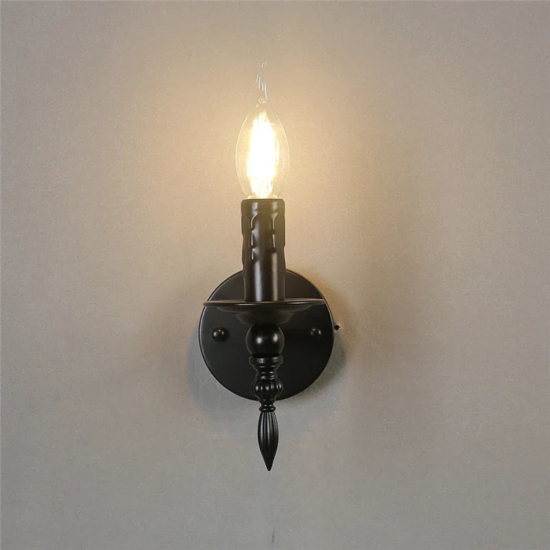 Nordic Vintage Iron Art Wall Lamps Black Led E14 Wall Lights American Retro Loft Sconces Light Fixtures Bedside Candle Wall Lamp