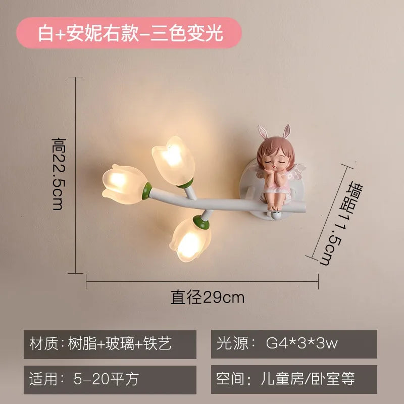 Children's Room Bedside Wall Lamp Girls' Bedroom Eye Protection Wall Light Energy-saving Modern Creative Cartoon Background Lamp