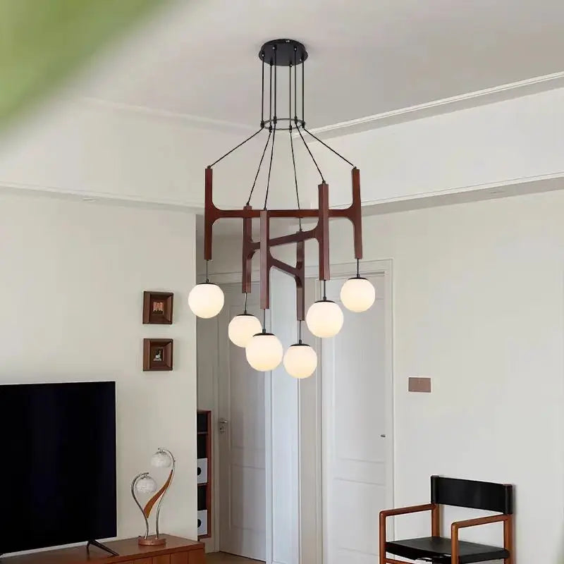 Medieval Simple Wooden Magic Bean LED Pendant Lamp Living Room Restaurant Bedroom Kitchen  Creative Chandelier Home Decor Light