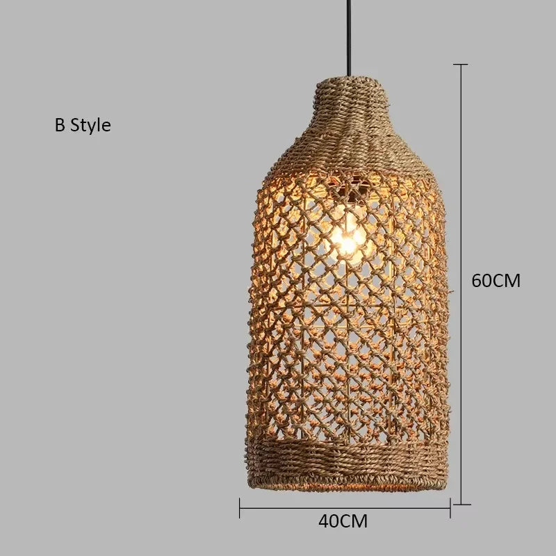 Bamboo Woven Pendant Lamp Rattan Woven Zen Tea Dining Japanese Bamboo Art Lantern Tea House Lighting Fixtures