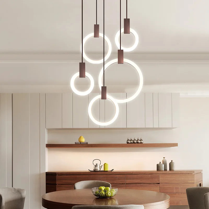Nordic Simple LED Glass Pendant Lights Living Room Staircase Ring Creative Restaurant Bedroom Study Chandelier Home Decor Lamps