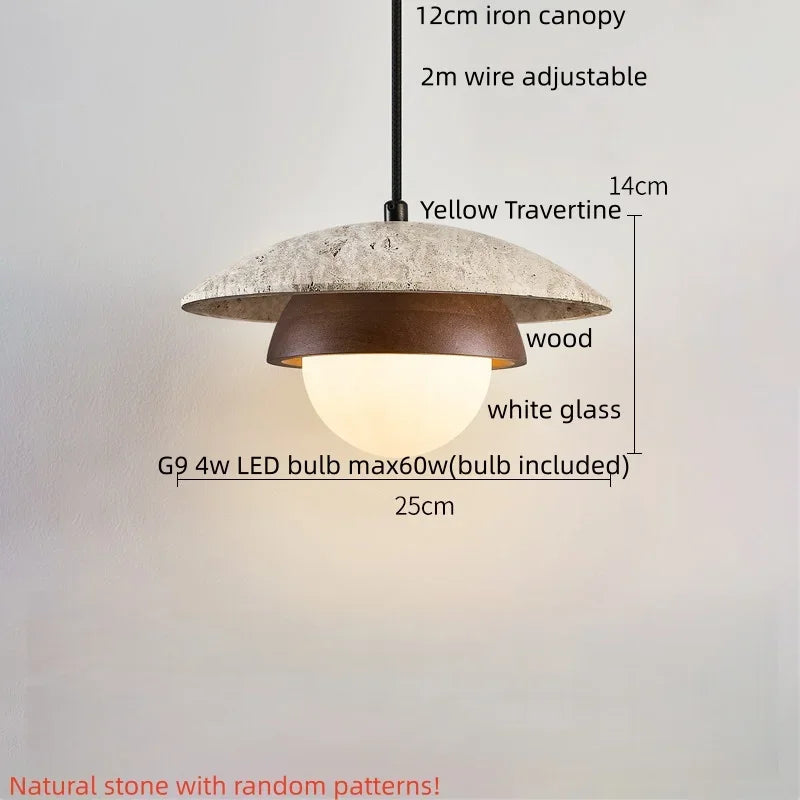 Modern Wood & Stone Pendant Light LED – Minimalist Nordic Hanging Lamp for Bedroom & Dining Room