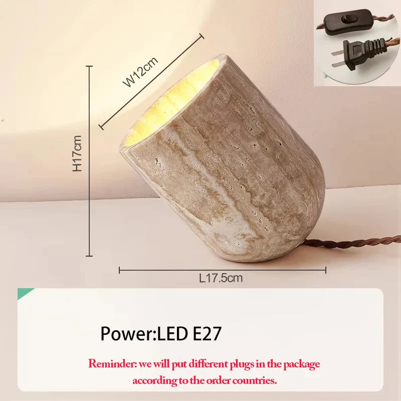 Travertine Stone Table Lamp – Minimalist Tilted Ambient Light