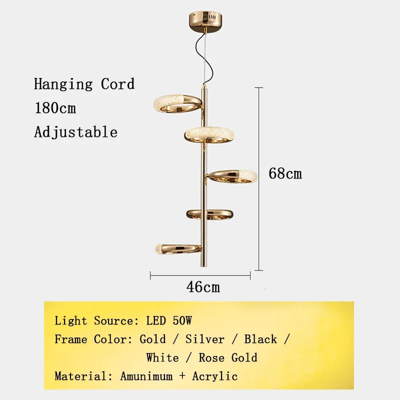 Nordic Designer Gold Ring LED Pendant Chandeliers House Decor Lighting Fixture Living Room Ceiling Hanging Lamp Circle Lustre