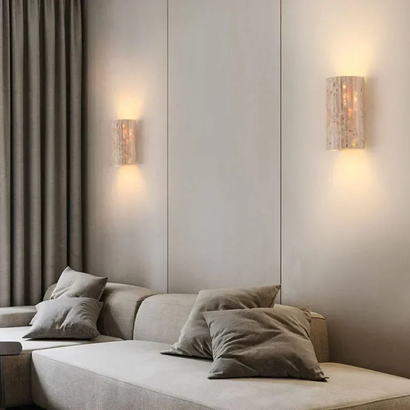 Wabi-Sabi Cave Stone Wall Light – Semi-Cylinder LED Sconce for Bedroom & Hallway