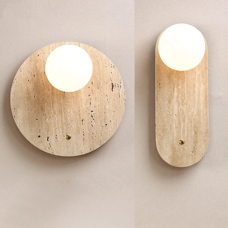 Bedside balcony corridor yellow cave stone decorative wall lamp Japanese wabi-Sabi wind round wall lamp bedroom living room porc