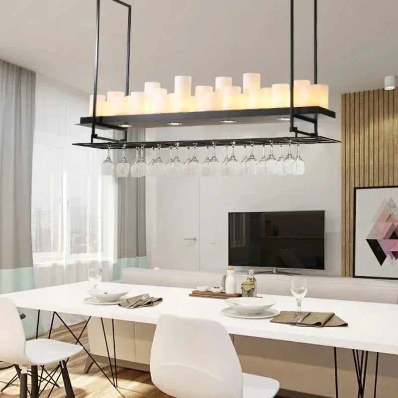 American Style Iron Art Retro Glass Candle Chandeliers Living Room Restaurant  Kitchen Led Pendant Lamp Bar Lighting Decorative