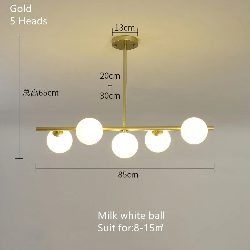 Modern 5/6 White Glass Balls Dining Room Chandelier for Kitchen Island Table Living Room Bedroom Suspension Lamp LED Lighting